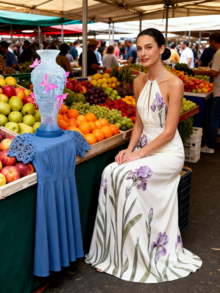 wedding guest dress at the fruit stand