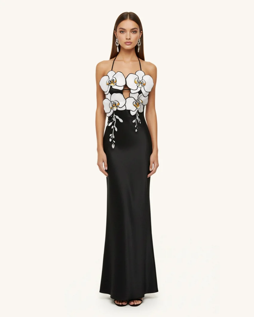 Orchid Embroidered Dress – Black/White - image - 1