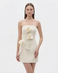 Strapless Floral Appliqué Dress - White - image - 1