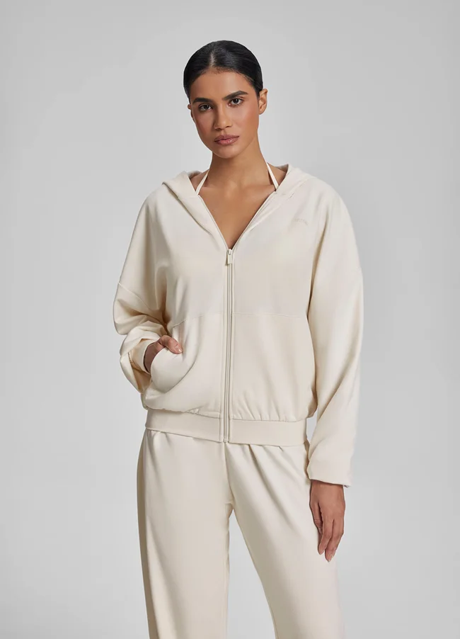 Lightweight Oversized Zip Hoodie Ivory - image - 1