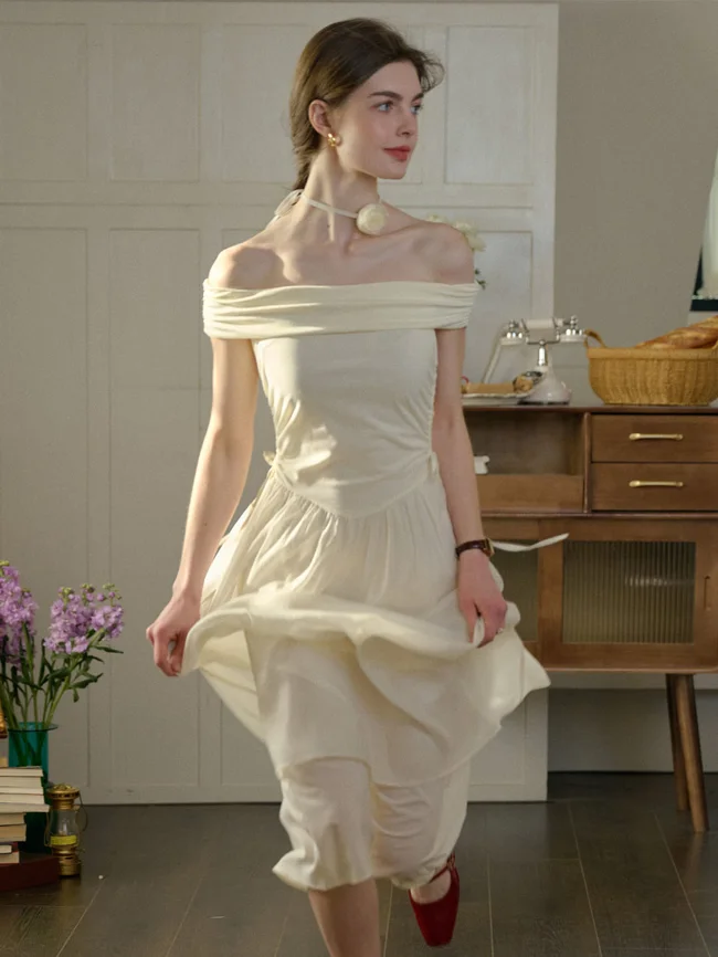 Madeleine Solid Color One Shoulder Casual Dress (No Rose Choker) - image - 1