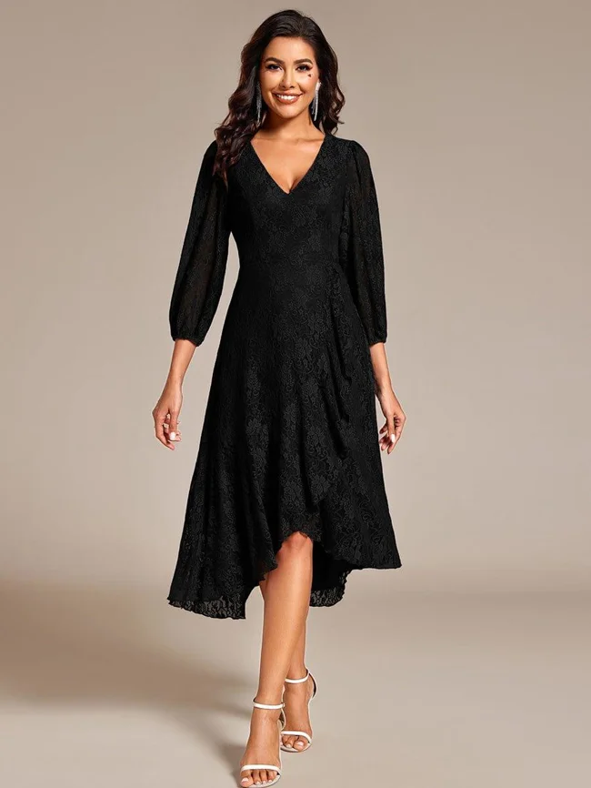 ever CAMILLE|Elegant Lace A-Line Long Sleeves Midi Wedding Guest Dress - image - 1