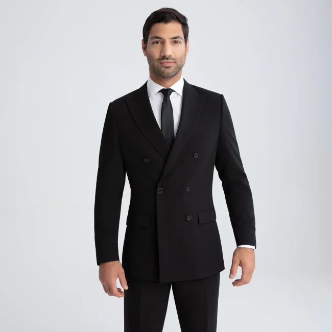 Men's Black Double Breasted Suit Jacket - image - 1
