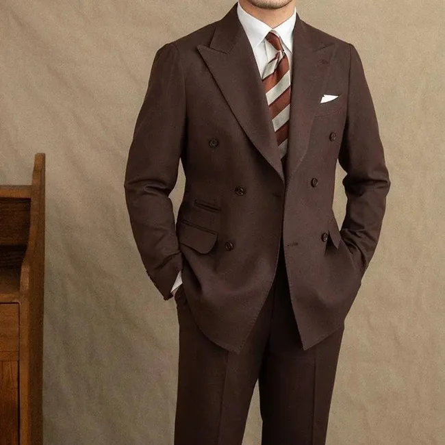 Men's Double Breasted Peak Lapel Two Piece Formal Suit