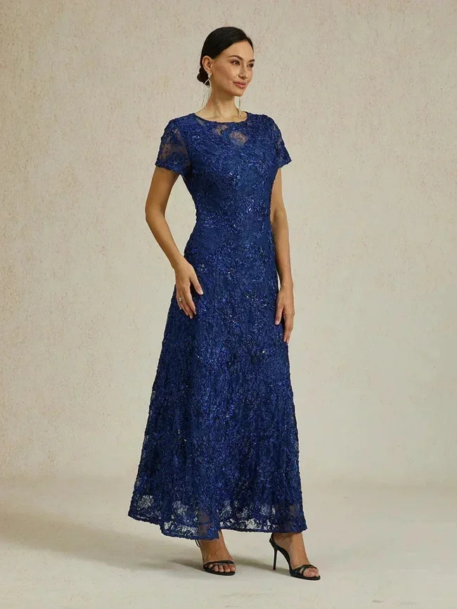 Rosette Lace A-Line Gown with Sequin Embellishment - image - 1