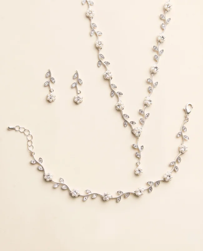Pearl Flower Bridal Jewelry Set – Crystal Vine Necklace & Earrings Wedding Set - image - 1