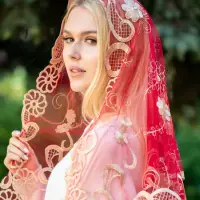 GOLD & RED LONG VEIL - image - 1