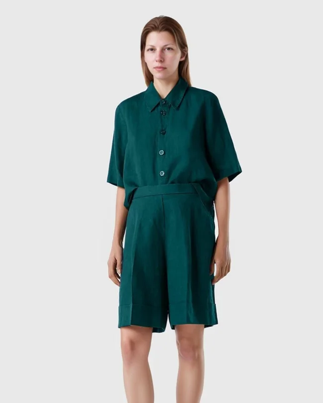 High-Waisted Linen Shorts for Women - Wide Leg Summer Shorts with Pockets & Elastic Waistband - image - 1