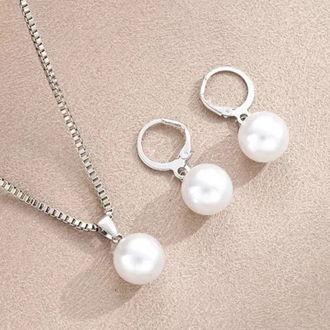 2 Pieces Of Round Pearl Jewelry Set, Earrings, Pendants, Necklaces, Ladies' Exquisite And Fashionable Wedding Jewelry Set,Gifts - image - 1
