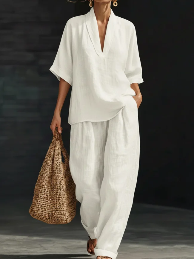 Casual And Cozy Minimalist Linen Two-piece Set - image - 1