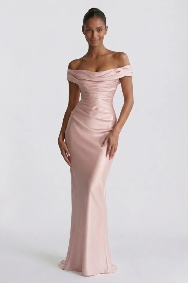 Sheath-Column Floor Length Acetate Satin Wedding Guest Dress CG0303