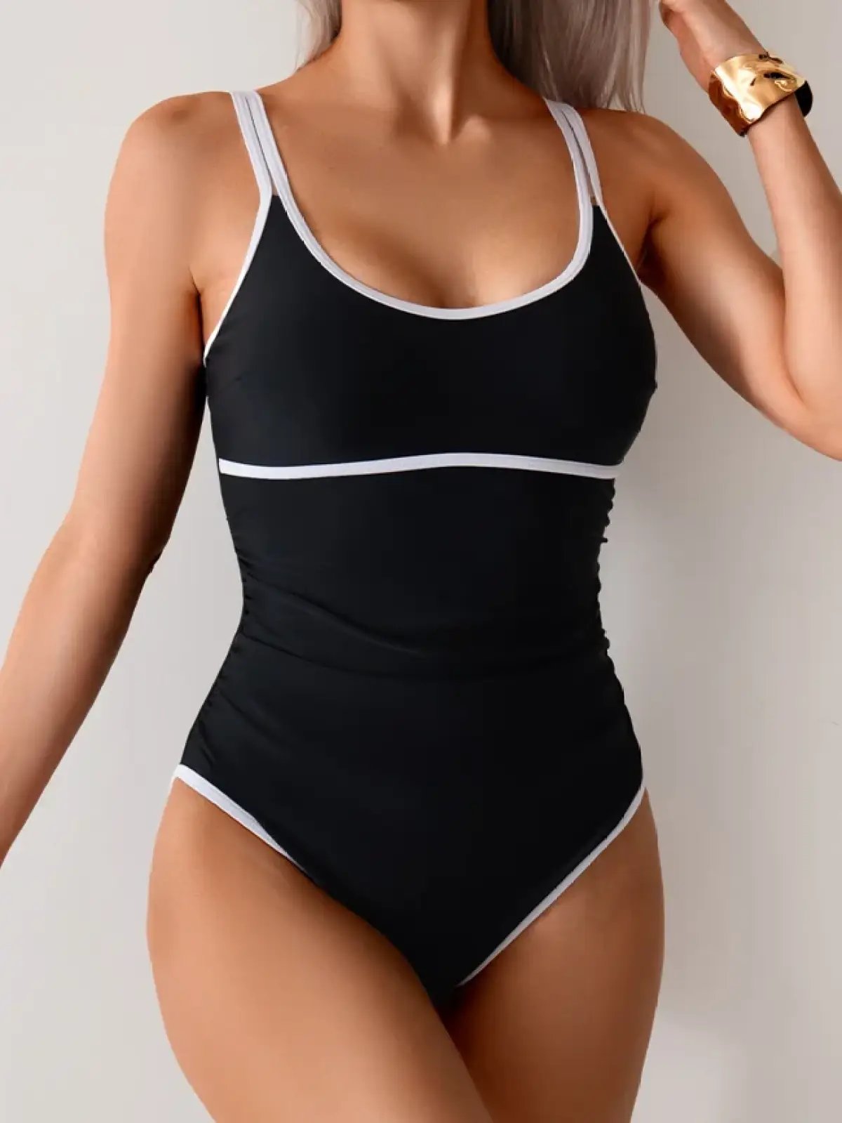 EMOSWIM - Womens Tummy Control Swimsuit Color Block One Piece Bathing Suits Slimming Double Straps Swimwear High Cut Swim Suit - image - 1