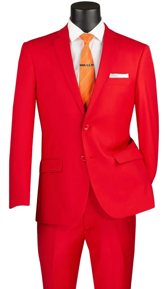Slim Fit Men's Suit 2 Piece 2 Button in Red