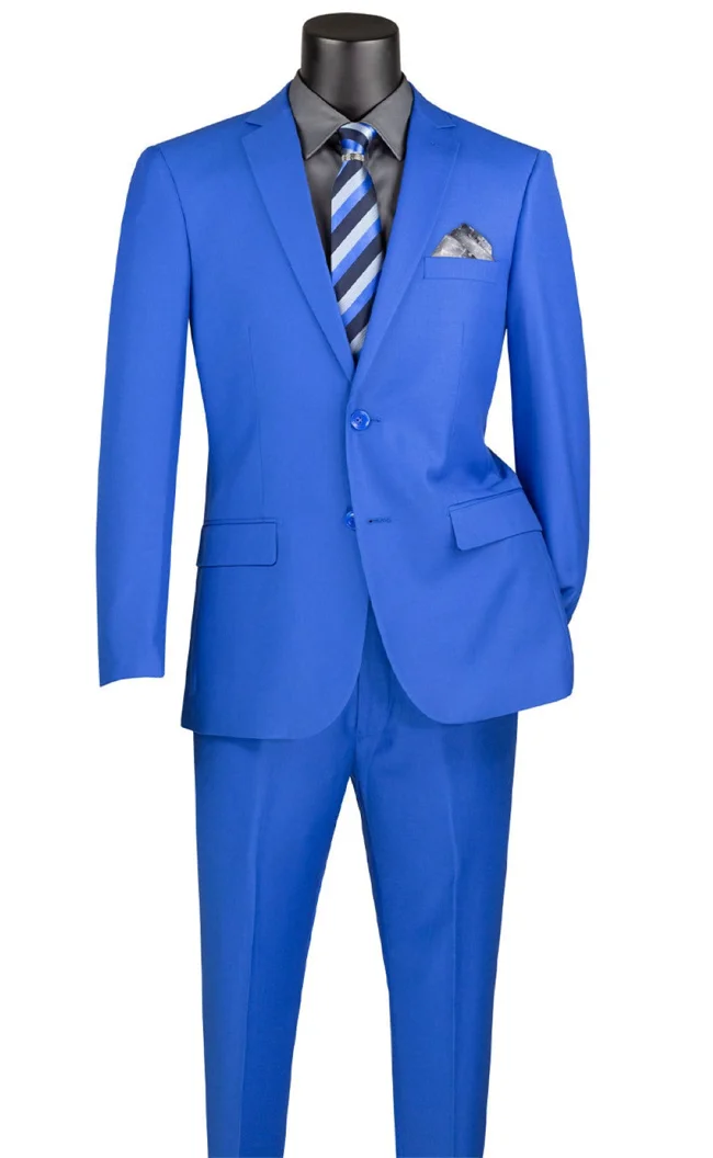 Slim Fit Men's Suit 2 Piece 2 Button in Royal Blue