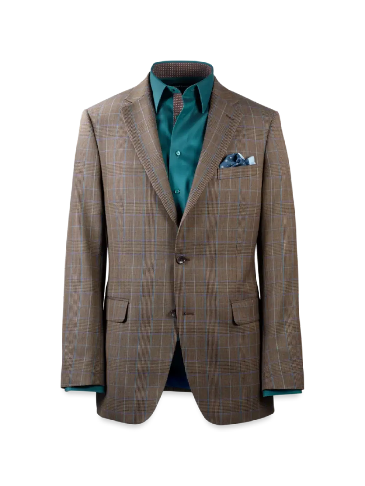 Wool Blend Plaid Single Breasted Notch Lapel Suit Jacket - Brown/blue - image - 1