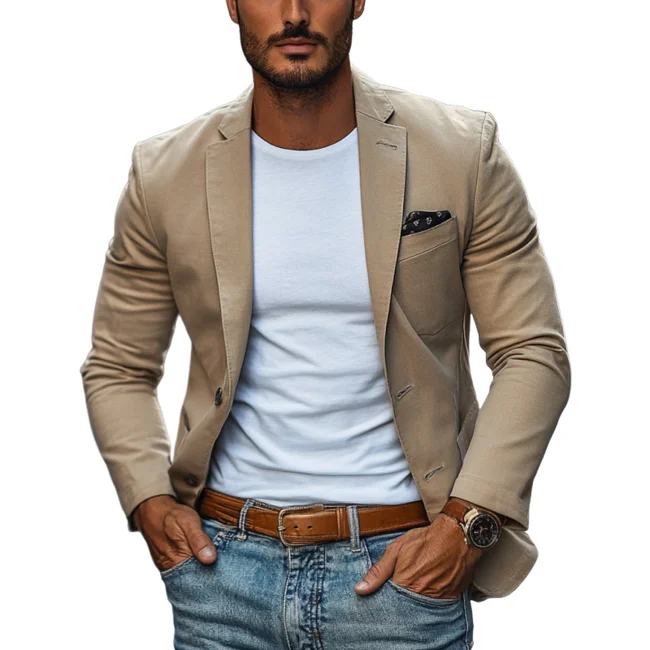 Men's Casual Breathable Cotton Notched Lapel Single Breasted Slim Fit Blazer MTA2309D8M - image - 1
