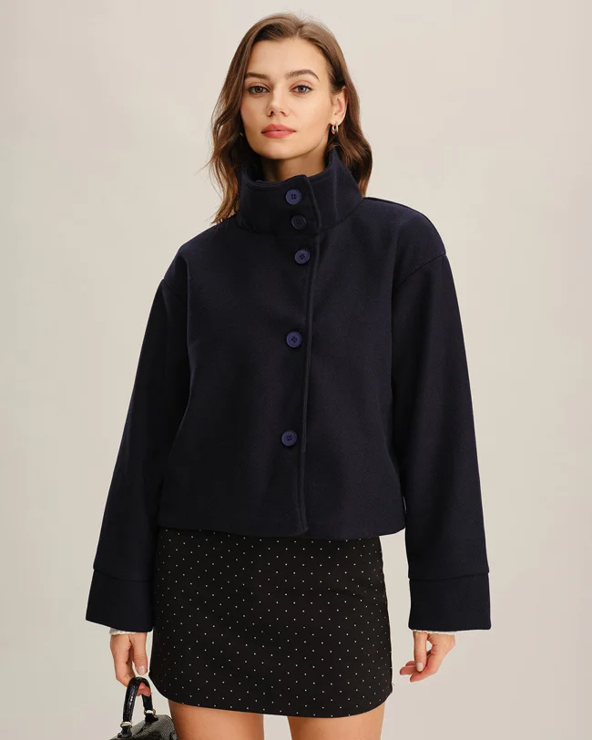 Blue Single Breasted Loose Jacket