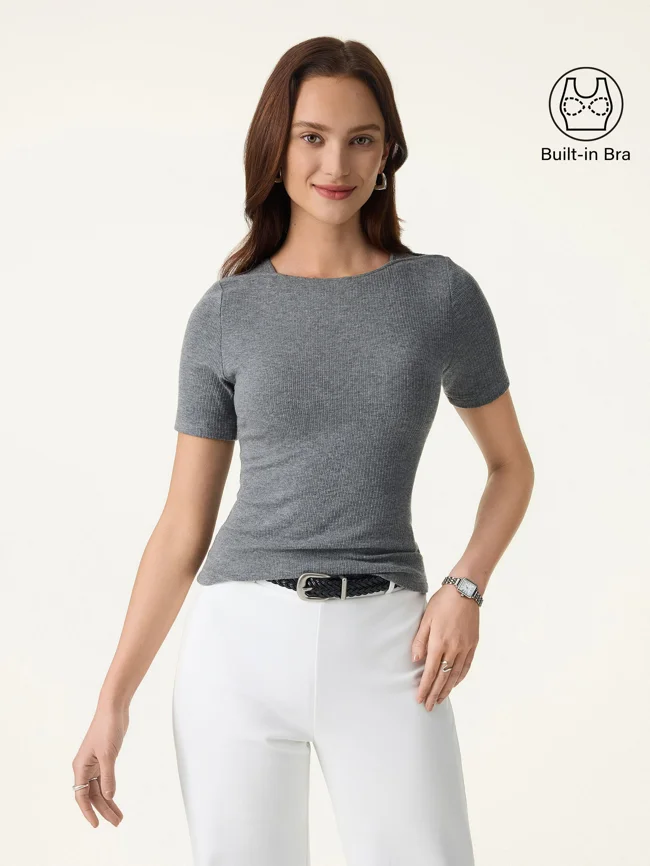 Ribbed Texture Cropped Bra Tee - image - 1