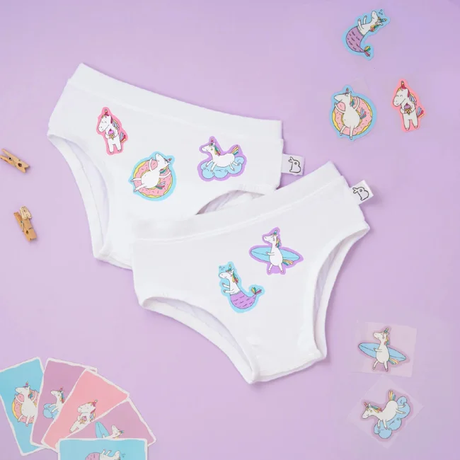 Pack of 5 Girl Briefs with Stickers - White - image - 1