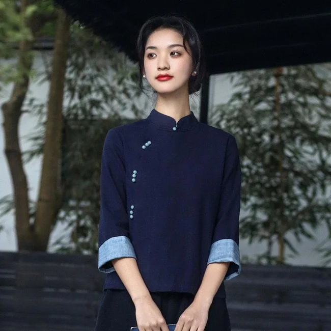 Dark Blue Blouse Chinese Style - image - 1