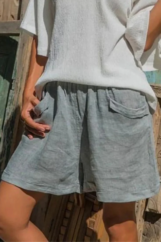 Solid Color Casual with Pockets Loose Shorts - image - 1