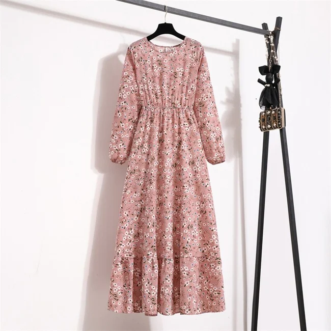 Spring Summer Women Maxi Dresses Casual Full Sleeve Floral Printed O-neck - image - 1