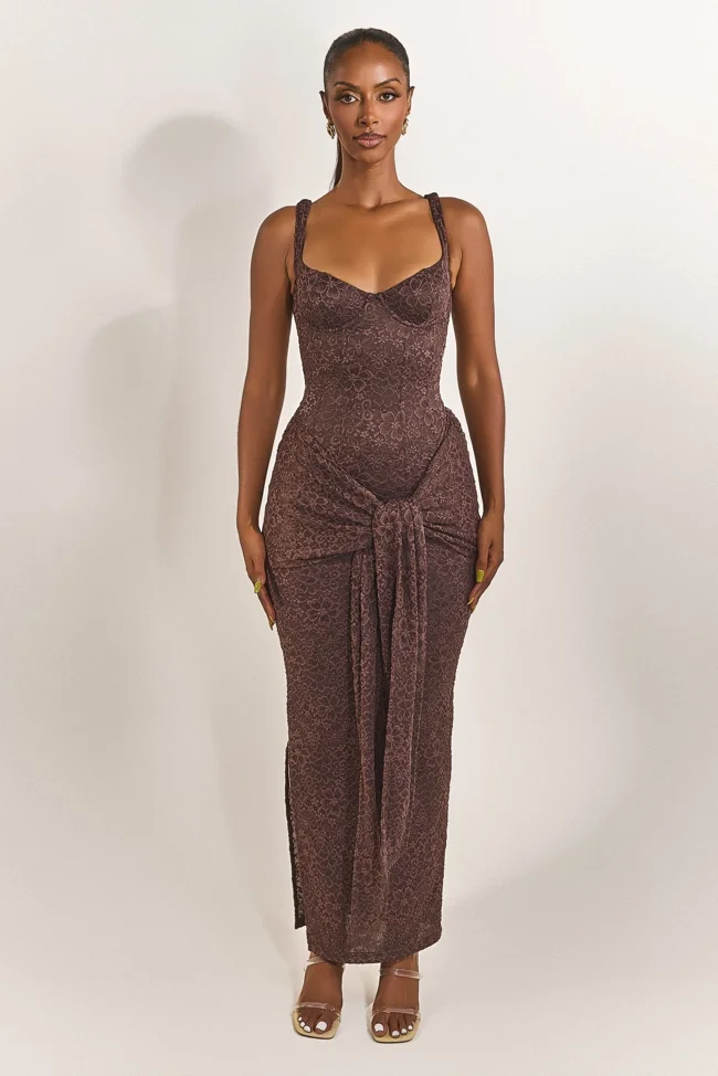 The Tie Front Maxi Dress in Brown - image - 1