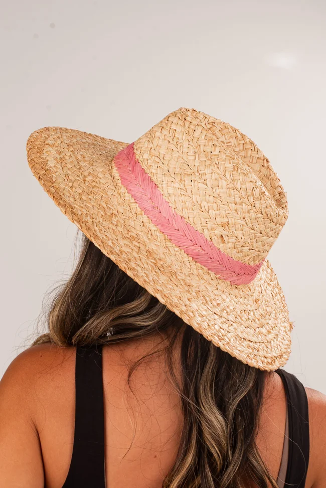 Palm Beach Pink Straw Fedora Wide Brim Hat - image - 1