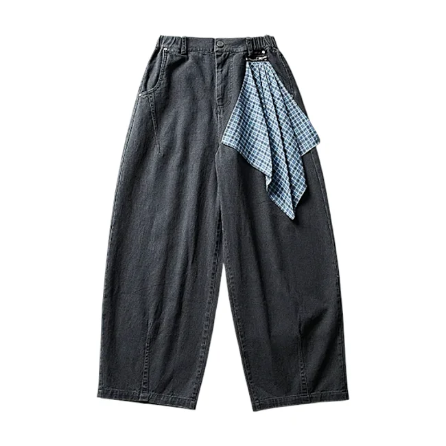 Baggy wide leg denim with scarf detail