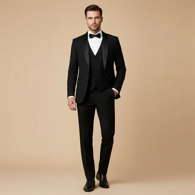 Men's Formal Three-Piece Tuxedo Suit with Waistcoat