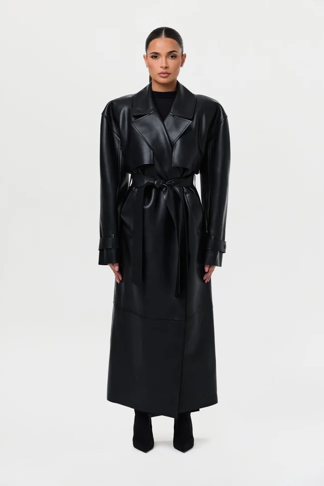 Vegan Leather Trench Coat