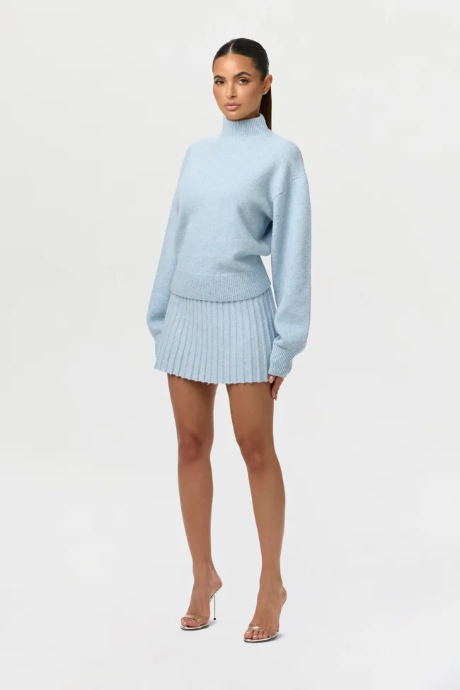 Pleated Knit Sweater Mini Skirt